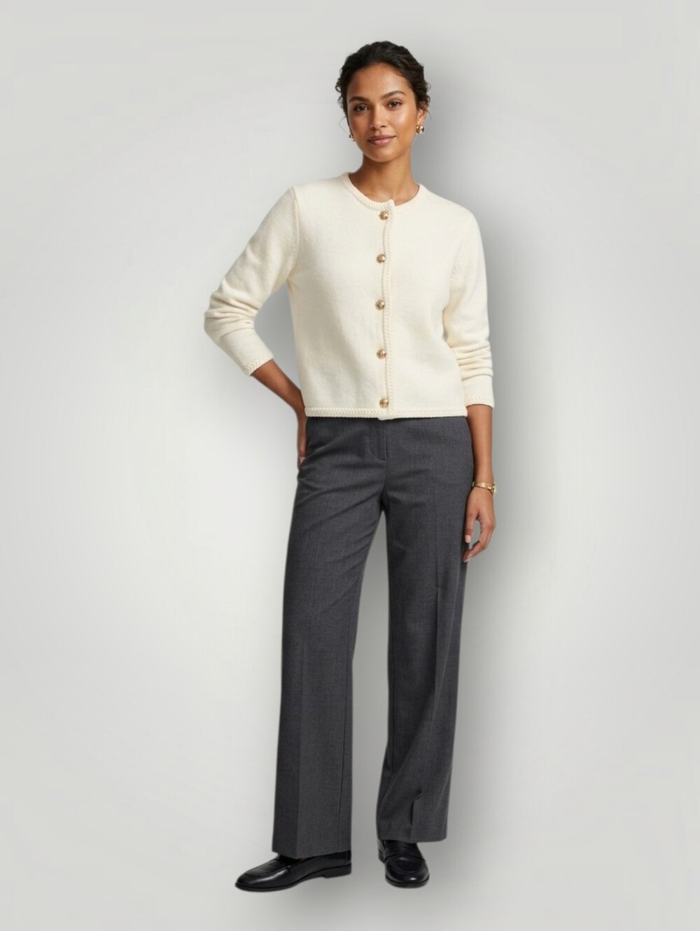 Ann Taylor Womens XXL Ivory Cardigan Gold Crest Buttons Crochet Trim Old Money